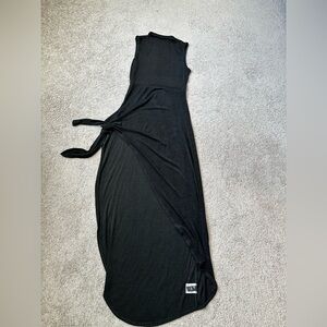 Black High Low High Neck Dress‎ with Side Tie Knot Size L